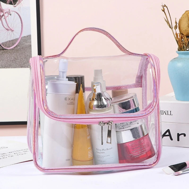 Large Capacity Clear Pvc Cosmetic Bag Waterproof Transparent Toiletry Bag Organizer Top Handle
