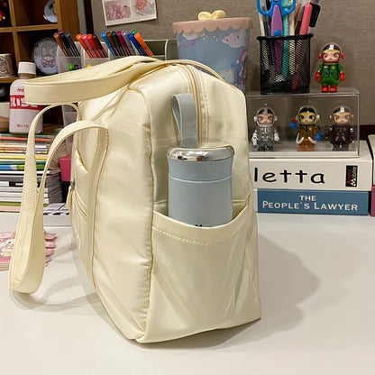 Large Capacity Tote Bag with Plush Charm & Multi Pockets