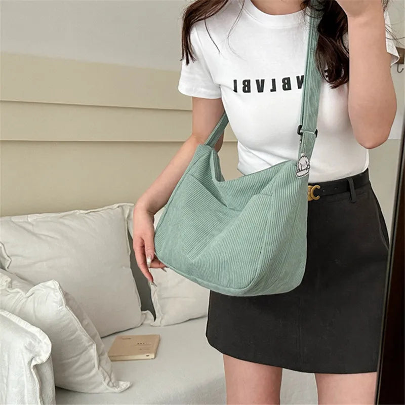 Corduroy Shoulder Bag – Casual Dumpling Tote for Students & Everyday Use