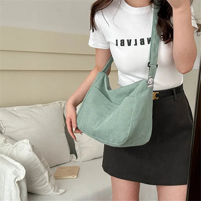 Corduroy Shoulder Bag – Casual Dumpling Tote for Students & Everyday Use