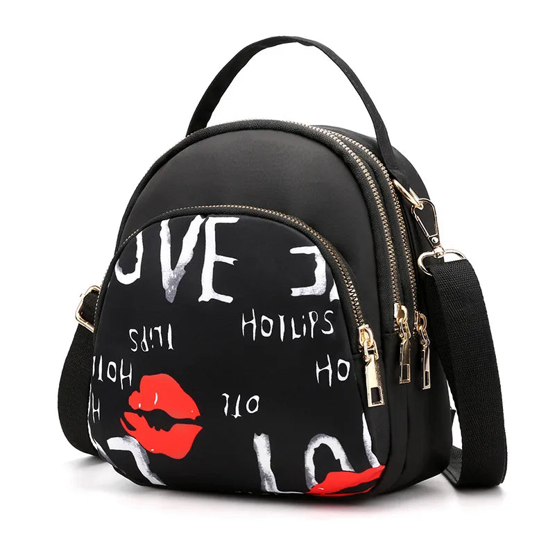 Mini Crossbody Backpack for Women – Printed Oxford Shoulder Bag