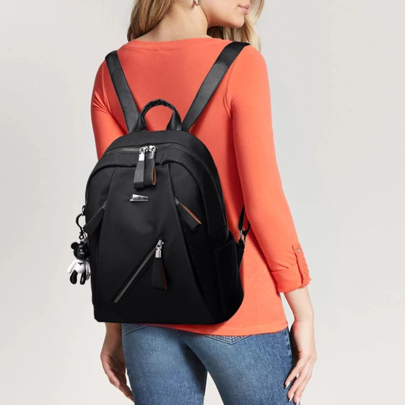 Waterproof Nylon Backpack for Women – Multi-Pocket Travel & School Bag