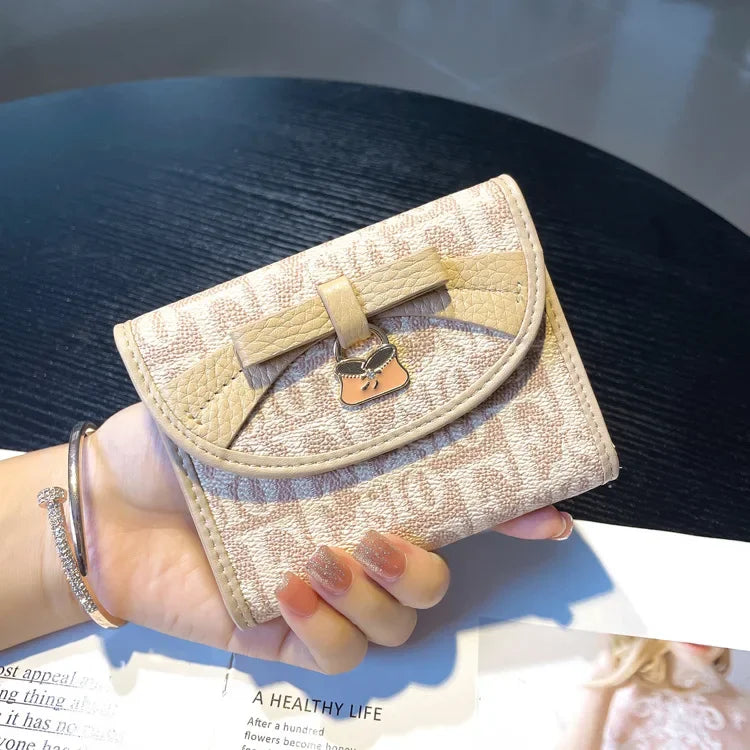 Purse Women S Short Simple Three-Fold Leather Wallet Multi-Card Card Bag Niche Design Printed Square