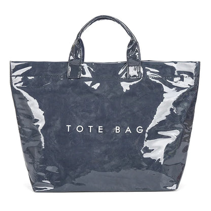 Waterproof Glossy Tote Bag with Letter Print & Double Handles