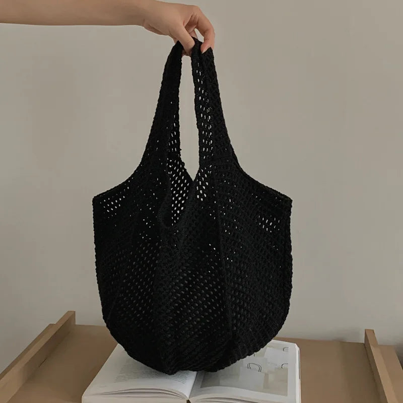 Crochet Woven Tote Bag – Lightweight Women's Beach Shoulder Handbag