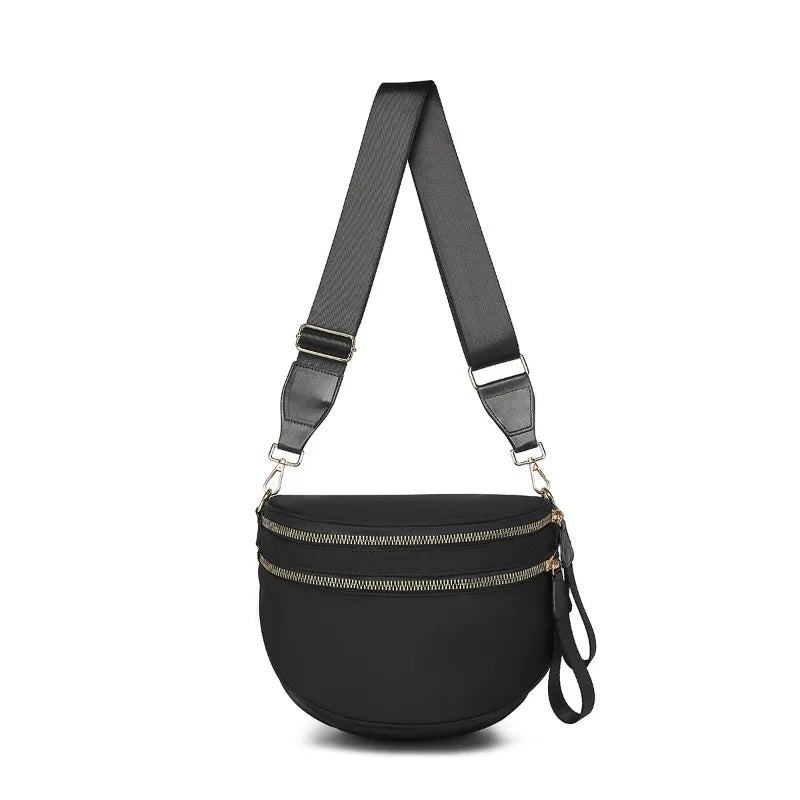 Checkered Saddle Crossbody Bag – Dual Zipper Shoulder & Waist Pack for Women