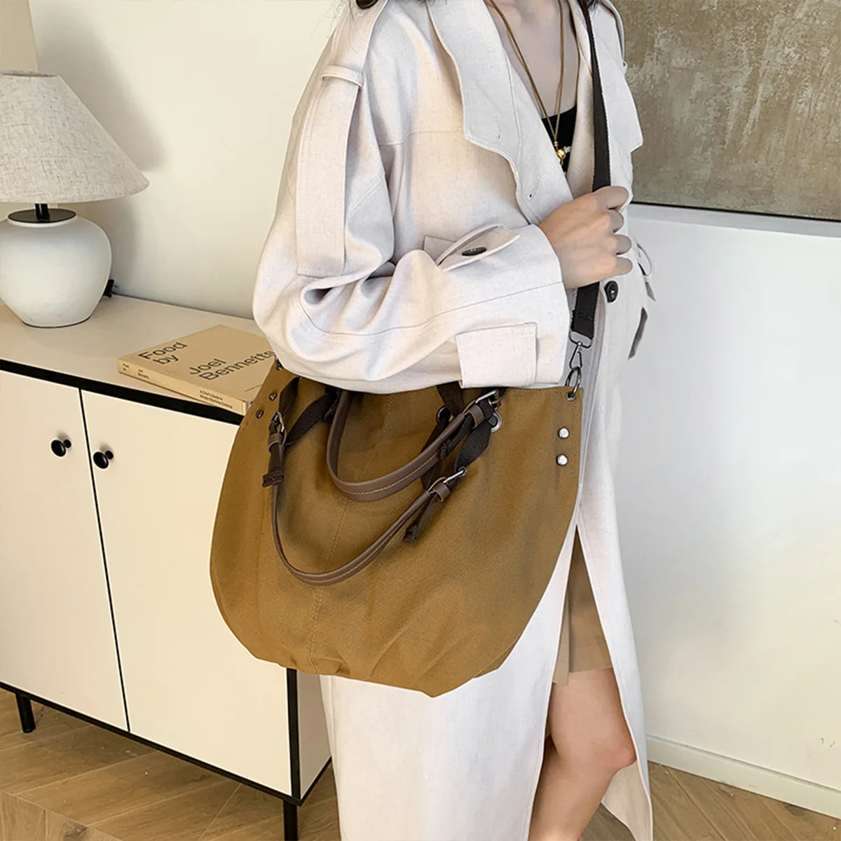 Relaxed Women Shoulder Bag Soft Quilted Fabric Lightweight Tote Large Capacity Versatile Crossbody