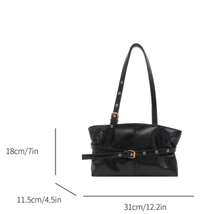 Trendy Simple Women Shoulder Bag Solid Color Soft Pu Leather Tote Large Capacity Handbag Commute