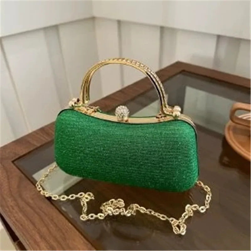 Rhinestone Evening Clutch Bag with Gold Chain Strap