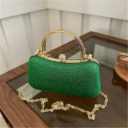 Rhinestone Evening Clutch Bag with Gold Chain Strap