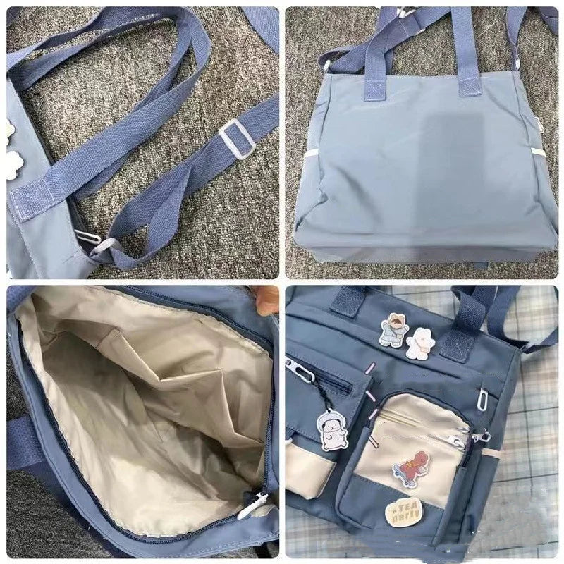 Canvas Crossbody Tote Bag for Women & Teen Girls with Badge Pins