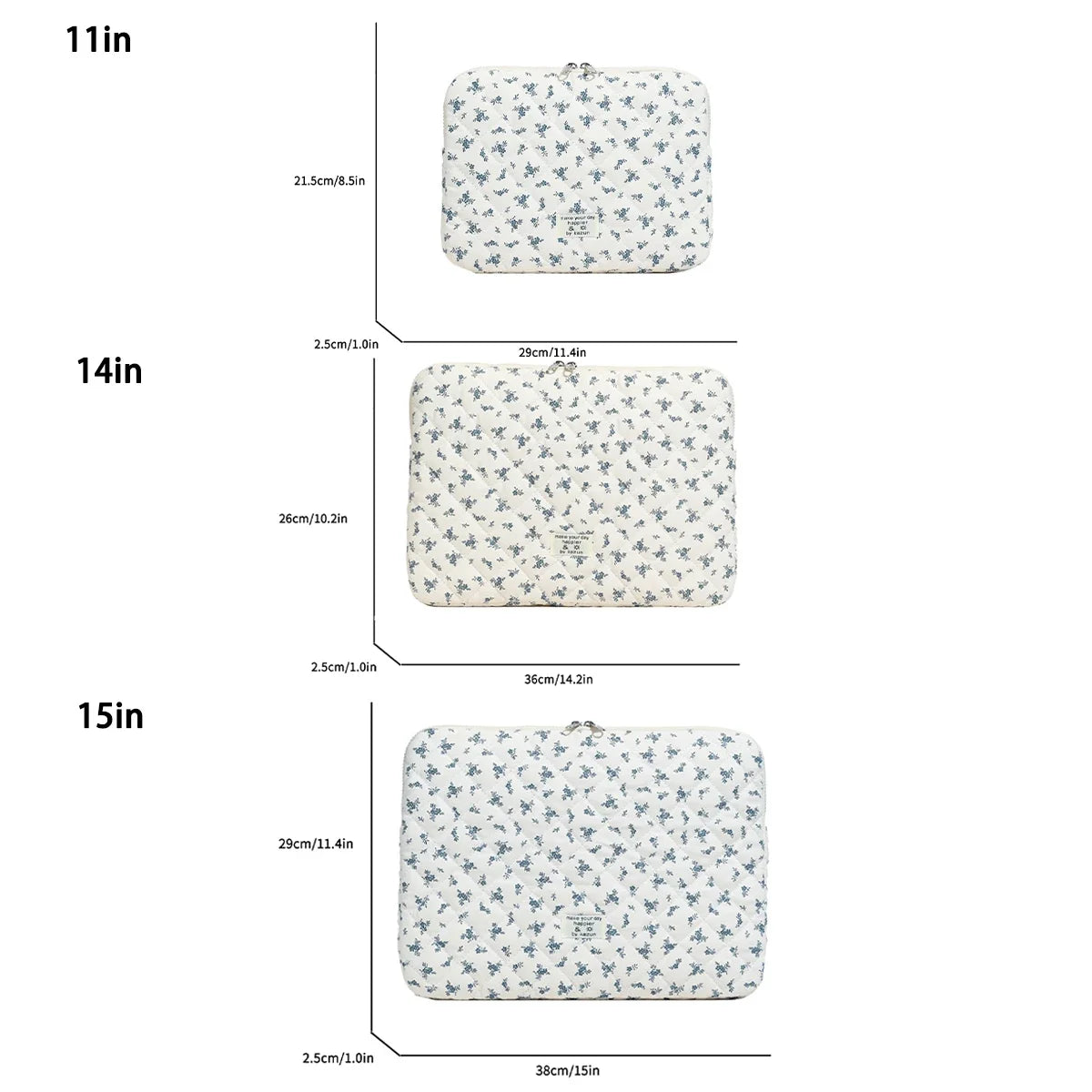 Chic Flower Print Quilted Laptop Bag 11 Inch 14 Inch 15 Inch Zipper Scratch-Resistant Shockproof
