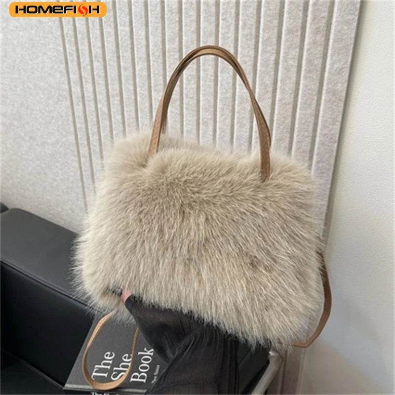 Homefish Faux Fur Tote Bag Women S Bucket Plush Luxury Design Ladies Handbags Soft Winter Crossbody