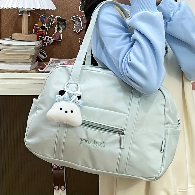 Large Capacity Tote Bag with Plush Charm & Multi Pockets