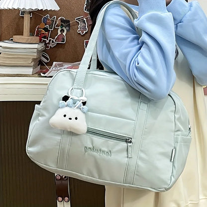 Large Capacity Tote Bag with Plush Charm & Multi Pockets