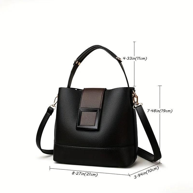 Elegant Solid Color Bucket Bag Adjustable Shoulder Strap Versatile Crossbody Handbag Women