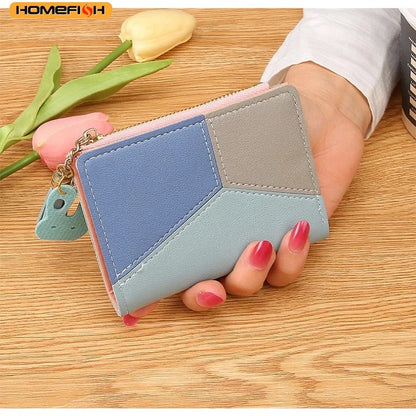 Homefish Purse Female Short Korean Version Collage Color Tassel Ultra-Thin Two-Fold Wallet Card Bag