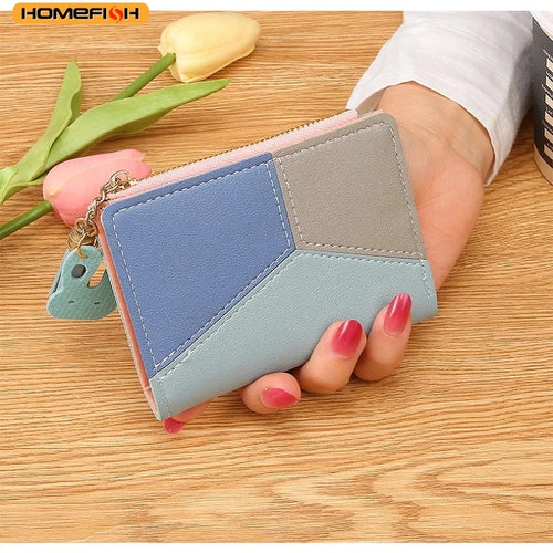 Homefish Purse Female Short Korean Version Collage Color Tassel Ultra-Thin Two-Fold Wallet Card Bag