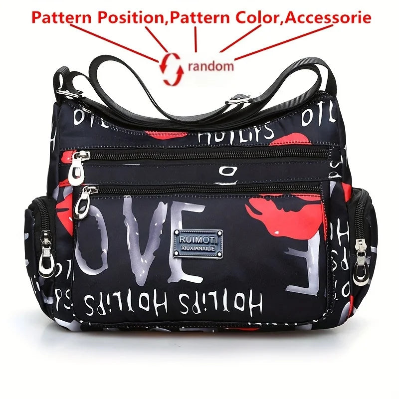 Floral Crossbody Bag for Women – Multi-Pocket Nylon Shoulder Bag
