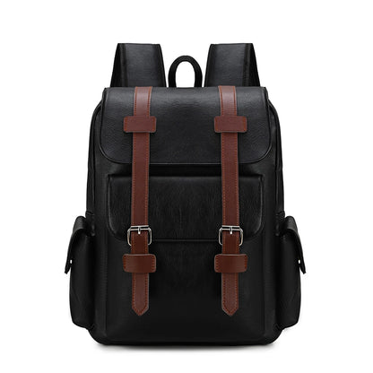 Retro Crazy Horse Leather Flip Cover Student School Bags Large Capacity Business Computer Backpack