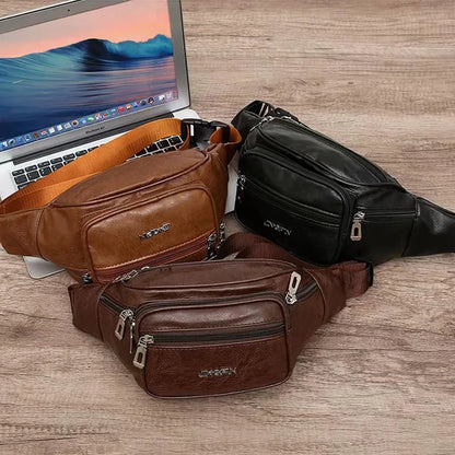 Waterproof Pu Waist Bag Large-Capacity Mobile Phone Pocket Money Storage Men S Women Chest Bag