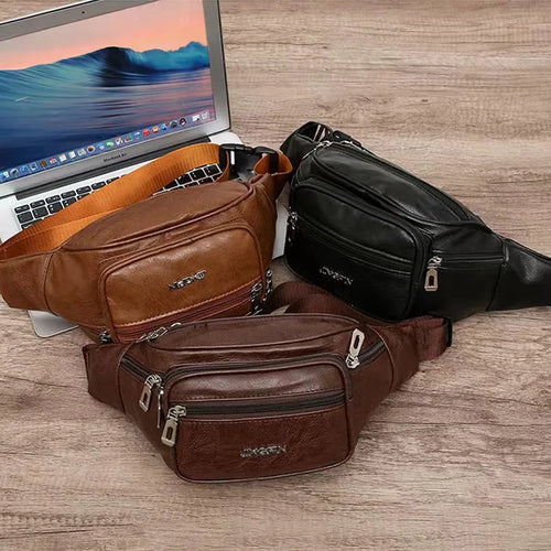Waterproof Pu Waist Bag Large-Capacity Mobile Phone Pocket Money Storage Men S Women Chest Bag