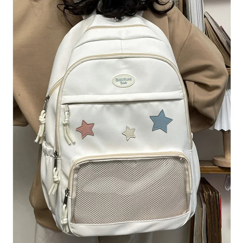 Japanese Y2k Kawaii Star Transparent Backpack Women Students Casual Aesthetic Schoolbag Girl