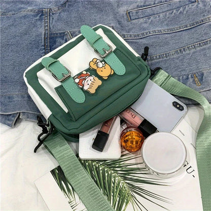 Girl S Nylon Shoulder Bag Badge Harajuku Shoulder Bag Casual Square Cute Messenger Bag Women Travel
