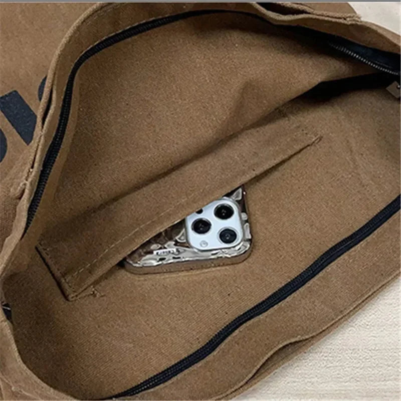 Washed Canvas Tote Shoulder Bag – Korean Style Women's Handbag