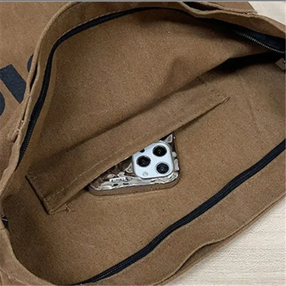 Washed Canvas Tote Shoulder Bag – Korean Style Women's Handbag