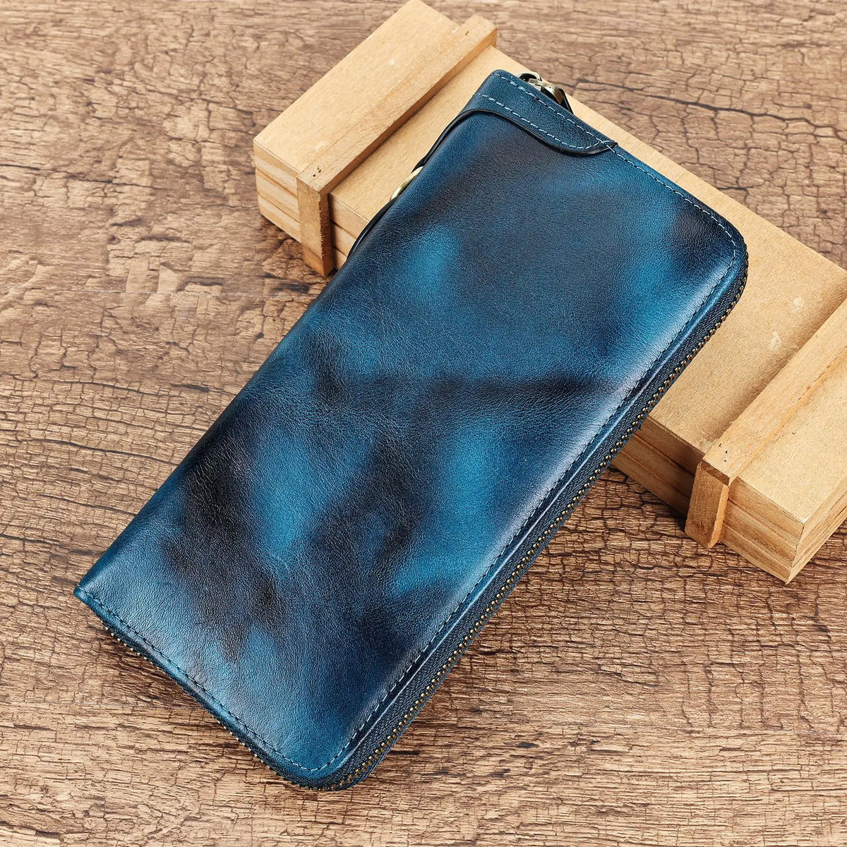 Genuine Leather Long Vintage Handcrafted Wallet Cowhide Zipper