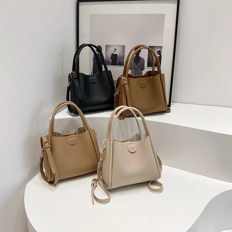 Soft Leather Tote Bag with Detachable Crossbody Strap