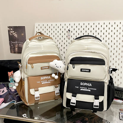 College Style Color Blocked Backpack Student School Bags Nylon Large Capacity Reduce Loadco Mputer