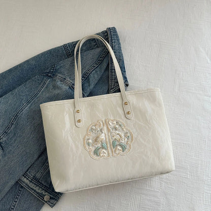 Trendy Lace Embroidered Commuting Tote Bags Women Shoulder Bag Class Girl Shopping Purse Handbags
