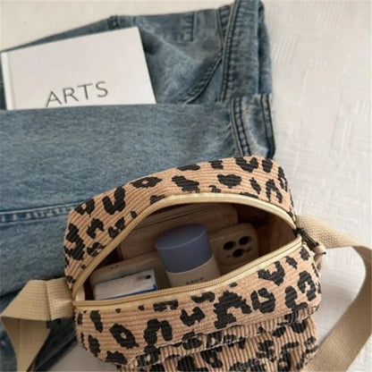 Leopard Print Corduroy Mini Crossbody Bag for Women