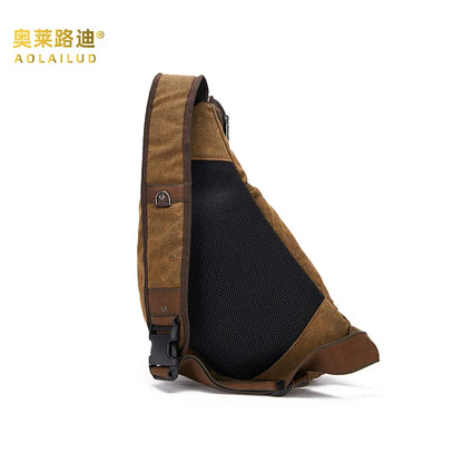 Canvas Leather Patchwork Retro Crossbody Chest Bag Crescent-Shaped Multi-Functional Large-Capacity