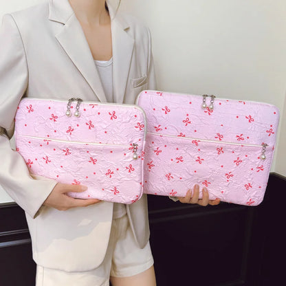 Professional Laptop Bag Pearl Accent Zipper 13 15 Inch Ruffled Texture Shock-Resistant Cover Work