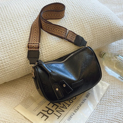 Women's Vintage Faux Leather Crossbody Bag with Wide Chevron Strap