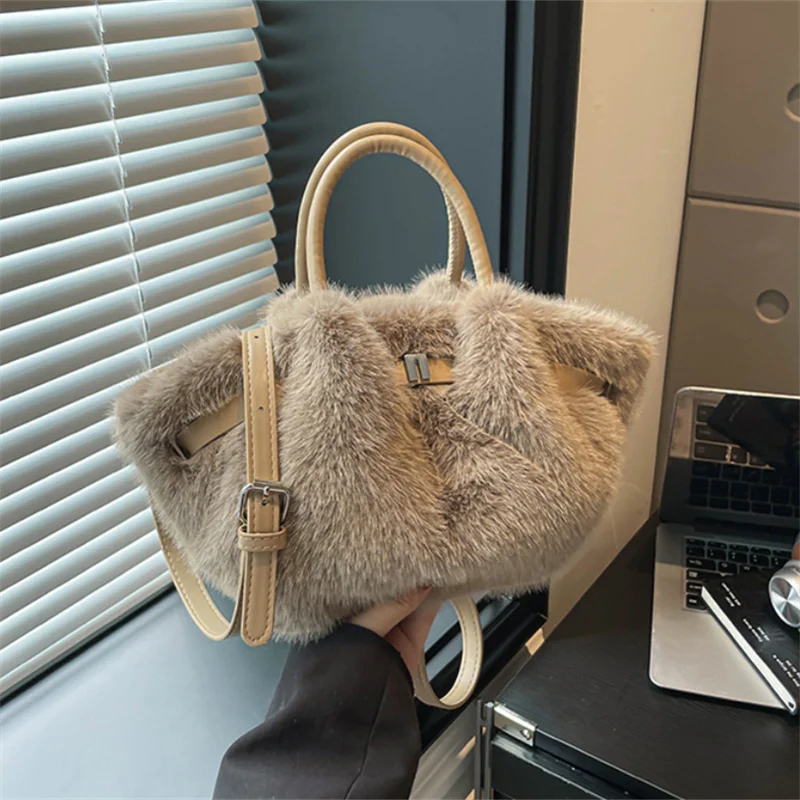 Faux Mink Fur Plush Tote Bag for Women
