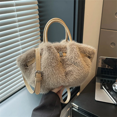 Faux Mink Fur Plush Tote Bag for Women