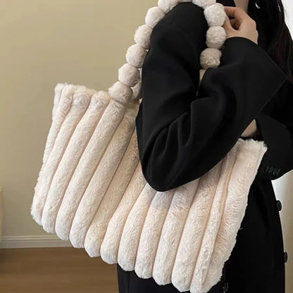 Plush Tote Bag Lightweight Large Capacity Shoulder Tote Bag Women S Solid Color Versatile Commuter