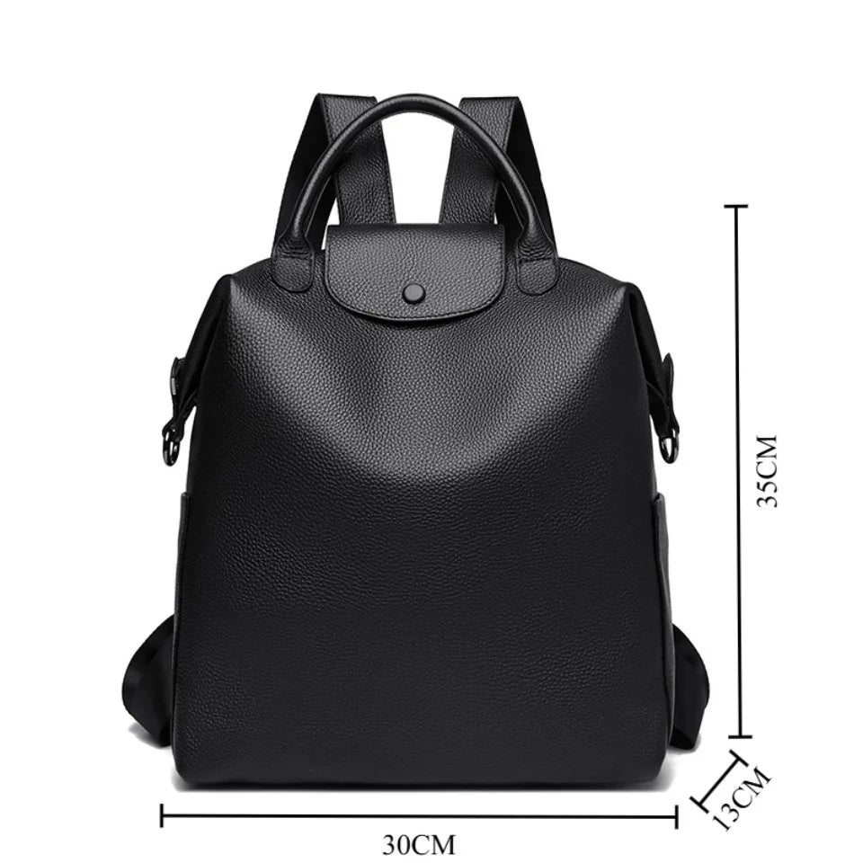 Genuine Cowhide Leather Women's Backpack – Large Capacity