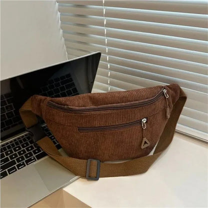 Corduroy Crossbody Chest Bag for Women – Adjustable Strap