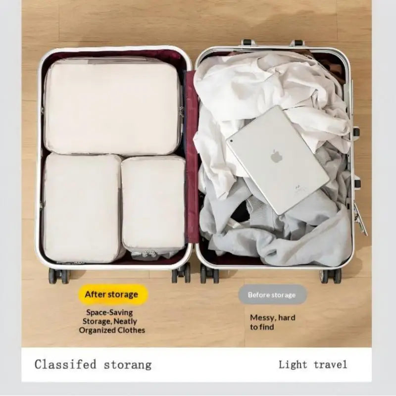 Homefish 6 Pcs Set Packing Cubes Compressible Travel Storage Bags Waterproof Portable Suitcase