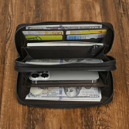Vegetable-Tanned Genuine Leather Long Wallet Women