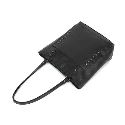 Women Vintage Rivet Faux Leather Tote Shoulder Bag Mini Wristlet Purse Daily Office Travel Shopping