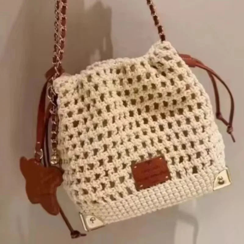 Knit Crossbody Bag for Women – Chic Crochet Shoulder Purse with Chain Strap