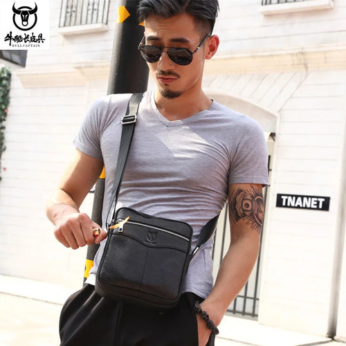 Men S Leather One Shoulder Sling Head Layer Business Leisure Vertical Student Mini Cashier Diagonal