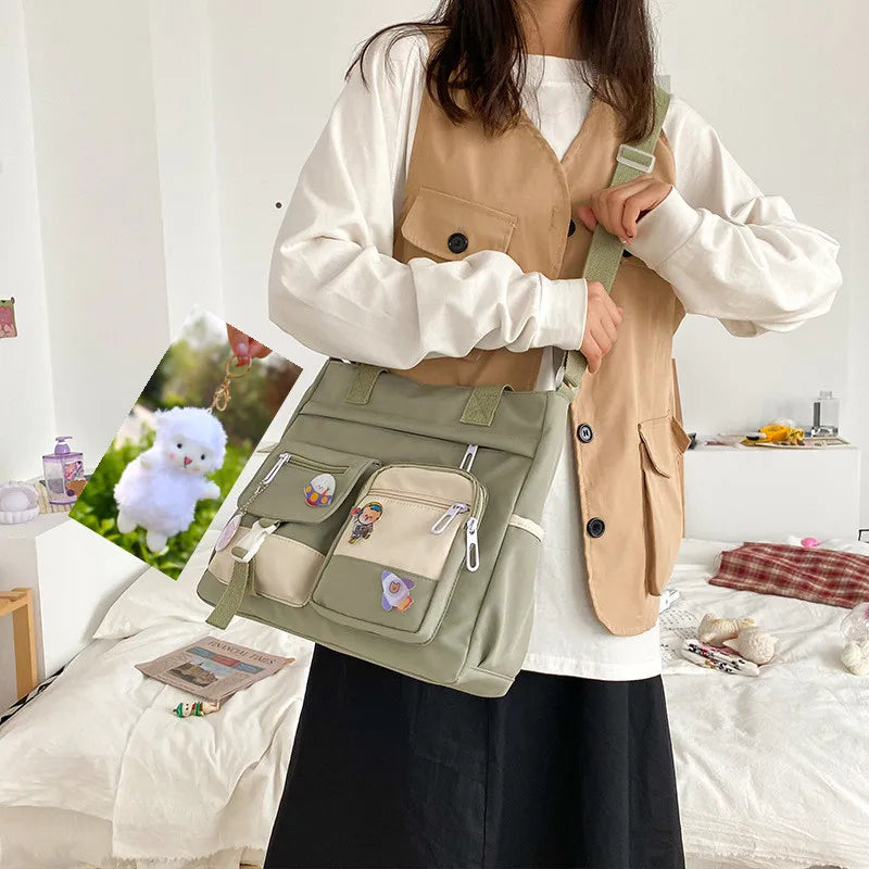 Canvas Crossbody Tote Bag Multi-Pocket Shoulder Bag