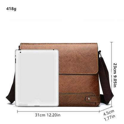Men S Solid Color Retro Leather Shoulder Bag Casual Business Crossbody Bags Horizontal A4 Paper